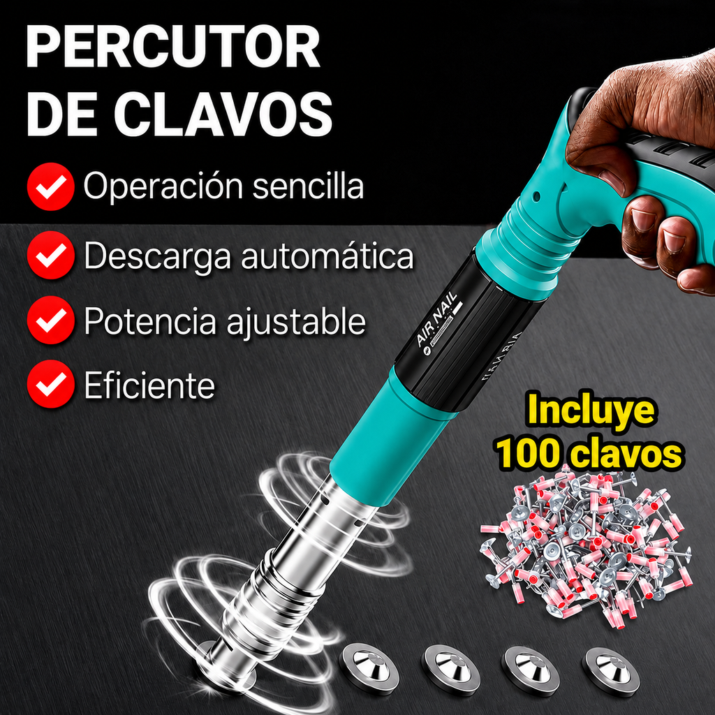 Pistola Remachadora de Clavos + Estuche con Guantes + Gafas Protectoras + 100 Clavos Regalo 🎁