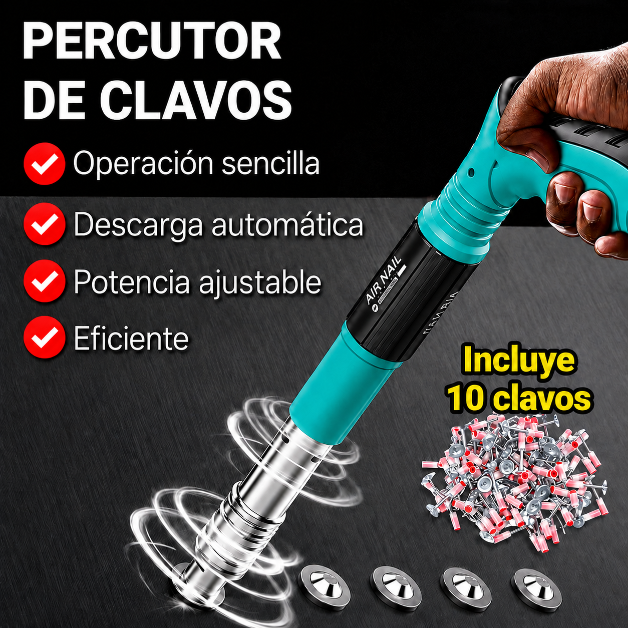 Pistola Remachadora de Clavos + Estuche con Guantes + Gafas Protectoras + 10 Clavos Regalo 🎁
